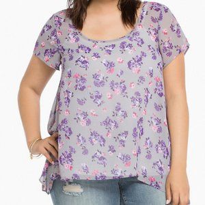 Torrid Grey & Purple Floral Sharkbite Chiffon SZ 1